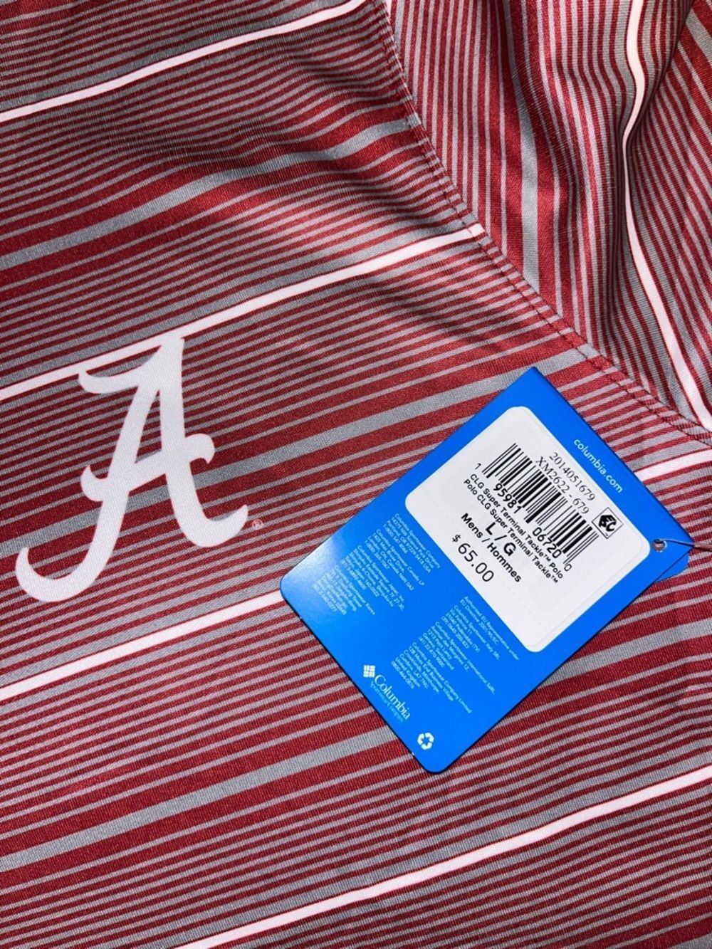 New Columbia PFG Alabama Bama Crimson Roll Tide Poly Fishing Golf polo shirt L - Picture 3 of 6